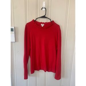 J. Crew Red Teddie Ruffle Sweater